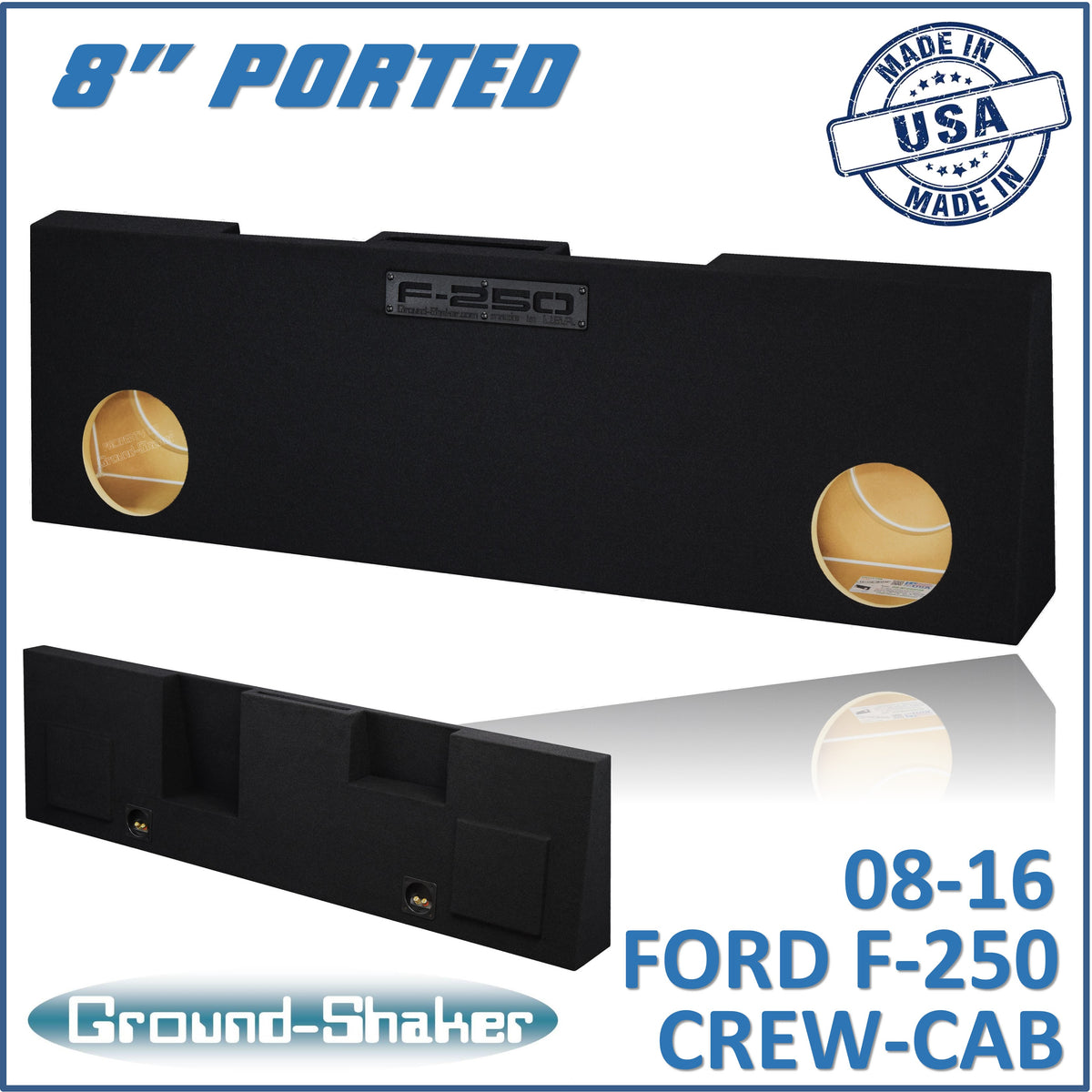 Ground Shaker GS-RF250P28B dual 8 inch ported subwoofer enclosure for 08-16 Ford F-250 Crew Cab, front view