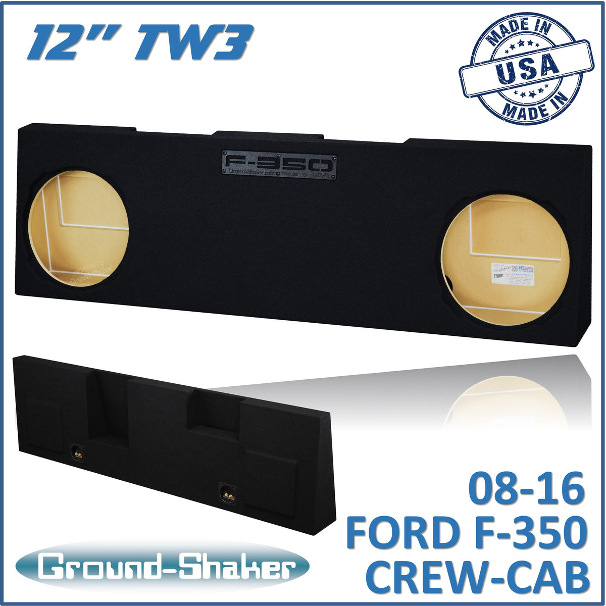 Ground Shaker dual 12 inch sealed TW3 sub box for 08-16 Ford F-350 Crew Cab, front view