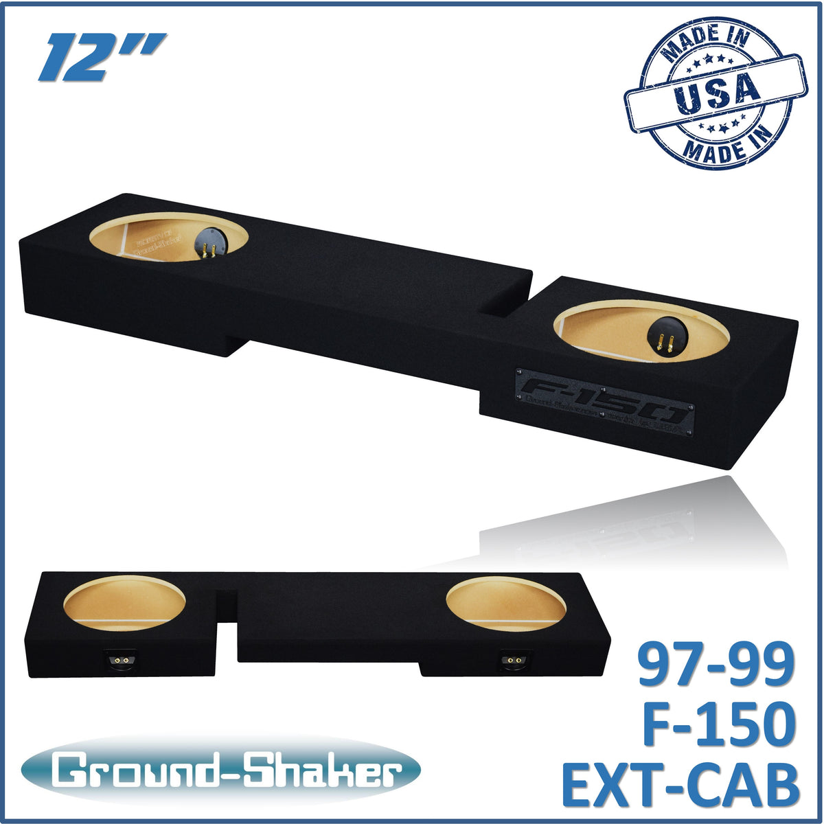 Ground Shaker GS-WF150212B black dual 12 inch sealed sub box for 97–99 Ford F-150 Ext-Cab — front view
