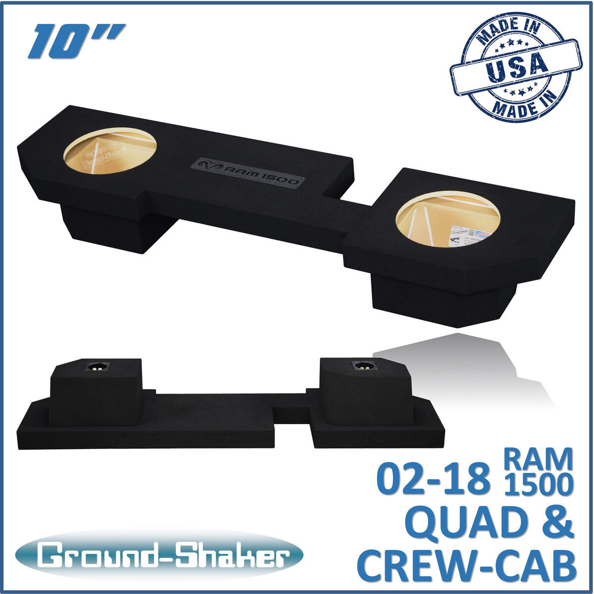 Ground Shaker GS-ZDG1500210B subwoofer enclosure for Fits 02–18 Dodge Ram 1500 Crew Cab & Quad Cab