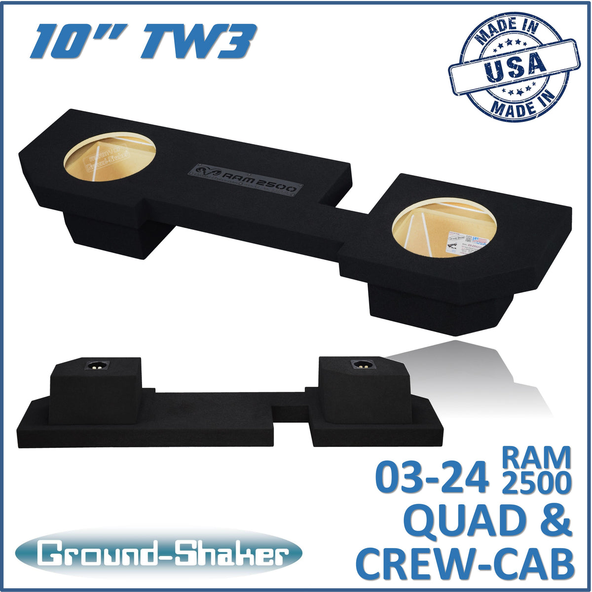 Ground Shaker GS-ZDG2500TW3210B subwoofer enclosure for Fits 03–24 Dodge Ram 2500/3500 Crew Cab & Quad Cab