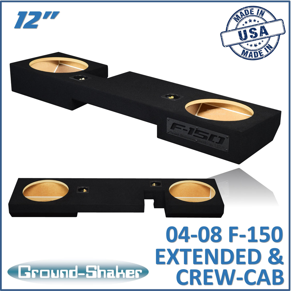Ground Shaker GS-ZF150212B black dual 12 inch sealed sub box for 04–08 Ford F-150 Extended and Crew-Cab — front view