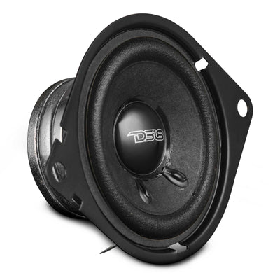 DS18 25D120NO-4 dashboard speaker angled view showing paper cone and neodymium motor