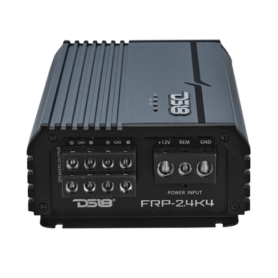DS18 FRP-2.4K4-TI amplifier right side view showing crossover and gain controls