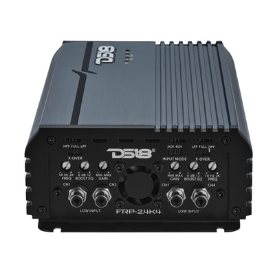 DS18 FRP-2.4K4-TI amplifier left side view showing power and speaker terminals