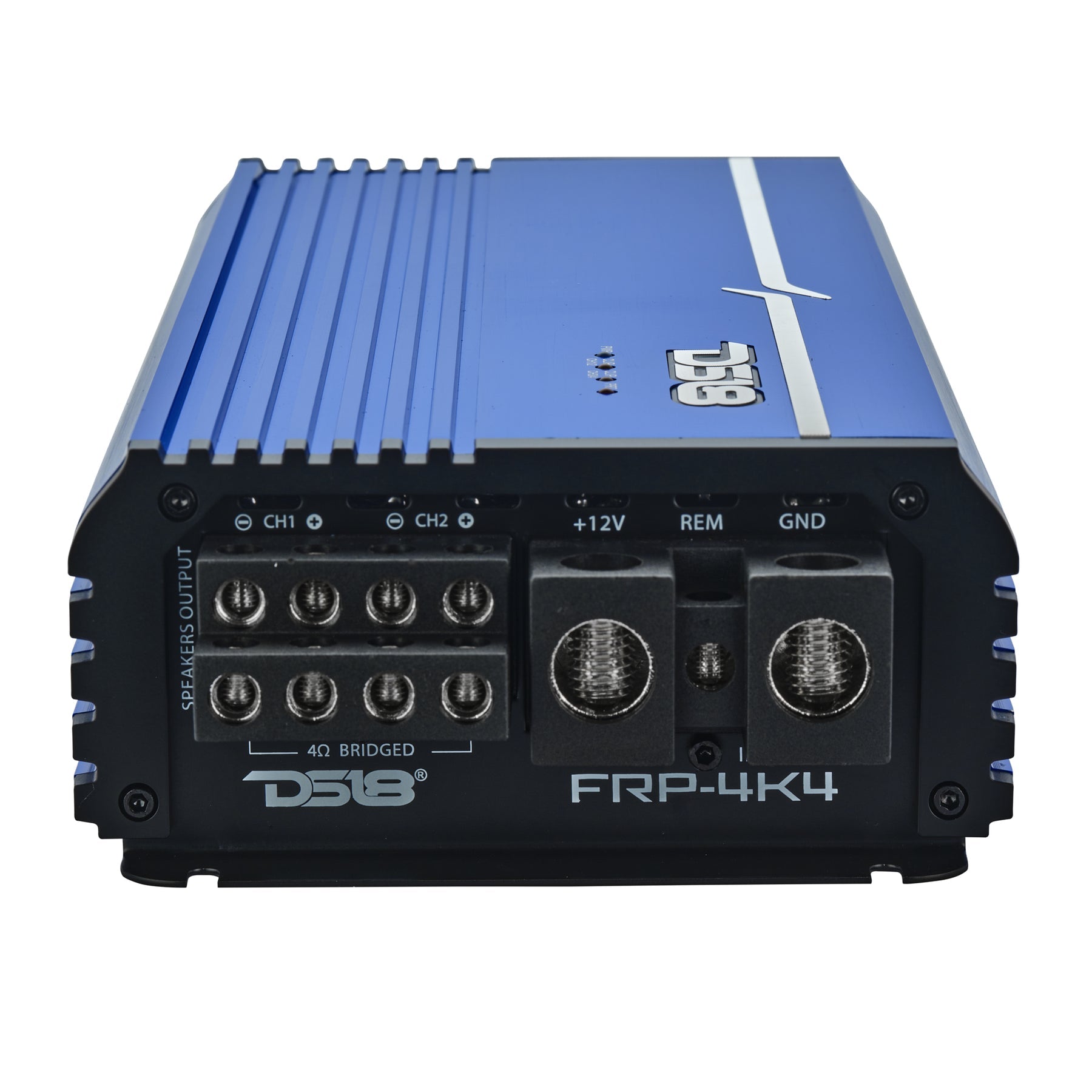 DS18 FRP-4K4-BL amplifier right side view showing power and speaker terminals