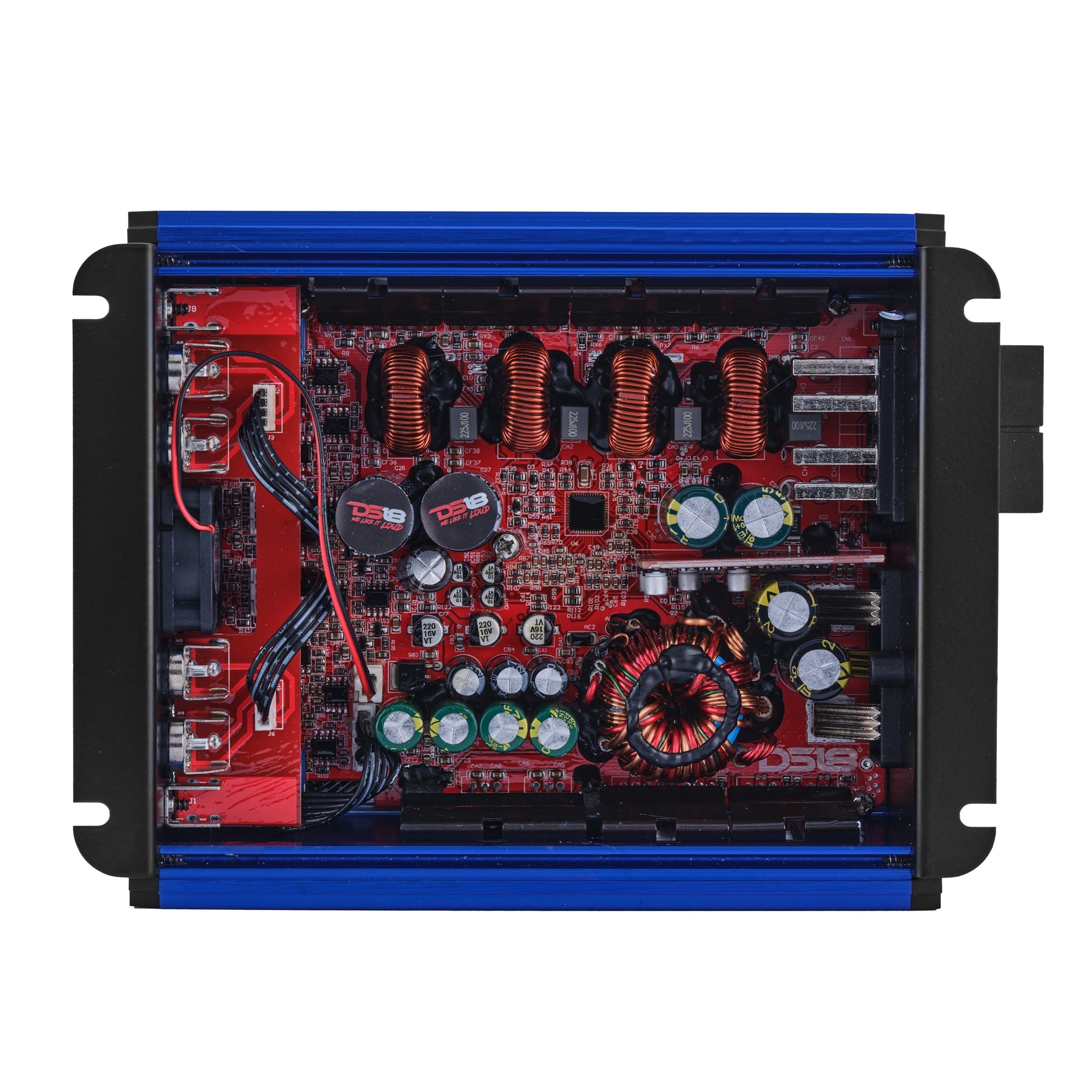 DS18 FRP-1.2K4-BL amplifier back panel view