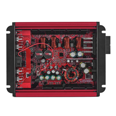 DS18 FRP-1.2K4 amplifier, red finish, back panel view