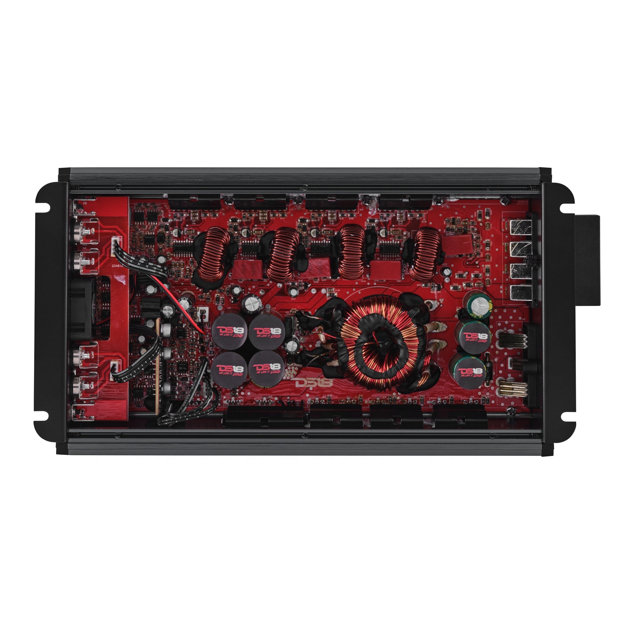 DS18 FRP-2.4K4-TI amplifier internal component view with cover removed