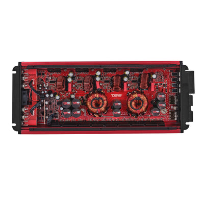 DS18 FRP-4K4 amplifier, red finish, back panel view