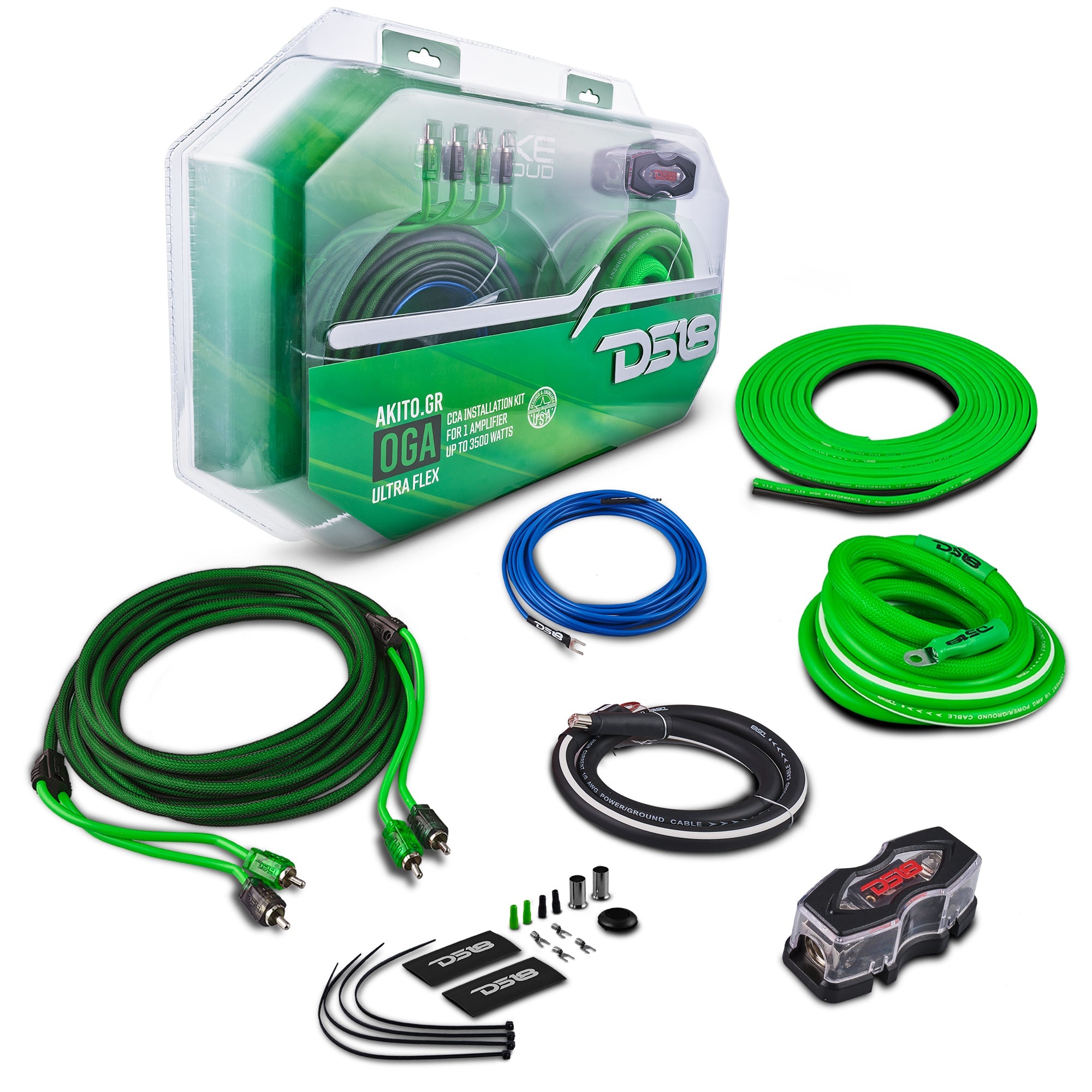 DS18 AKIT0 0-gauge amplifier wiring kit - Green