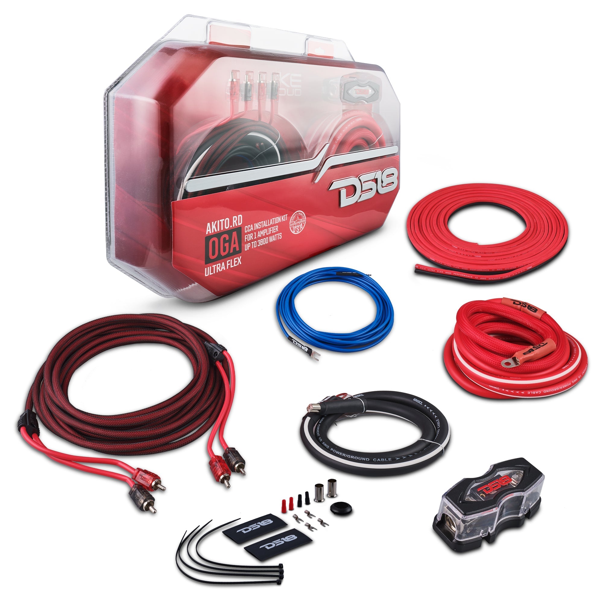 DS18 AKIT0 0-gauge amplifier wiring kit - Red