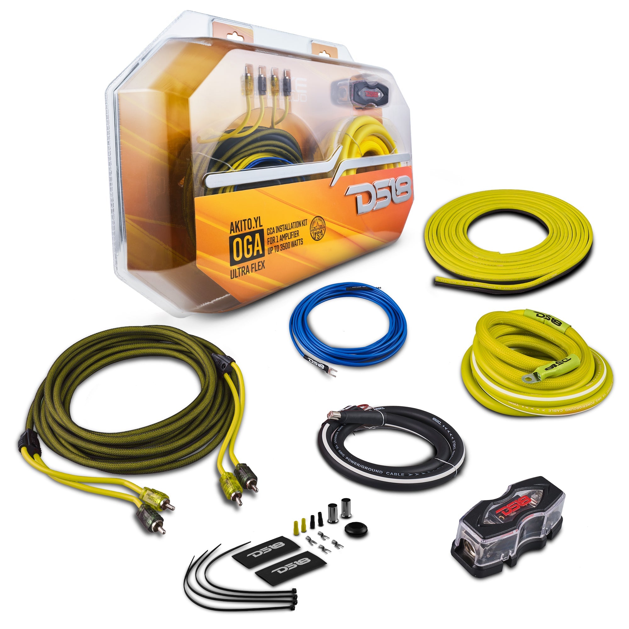 DS18 AKIT0 0-gauge amplifier wiring kit - Yellow