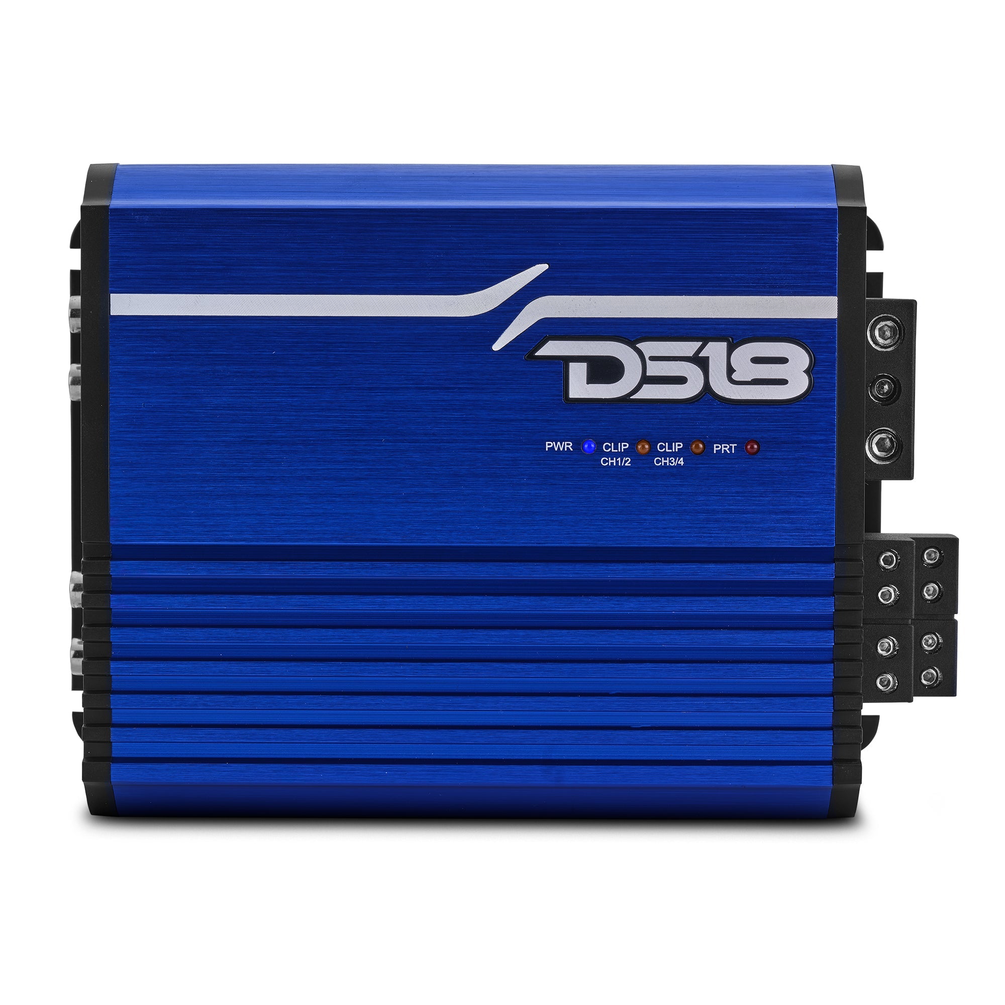 DS18 FRP-1.2K4-BL compact 4-channel full-range Class-D amplifier, blue finish