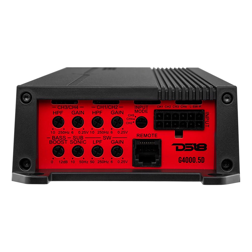 DS18 G4000.5D amplifier left side view showing power and speaker terminals