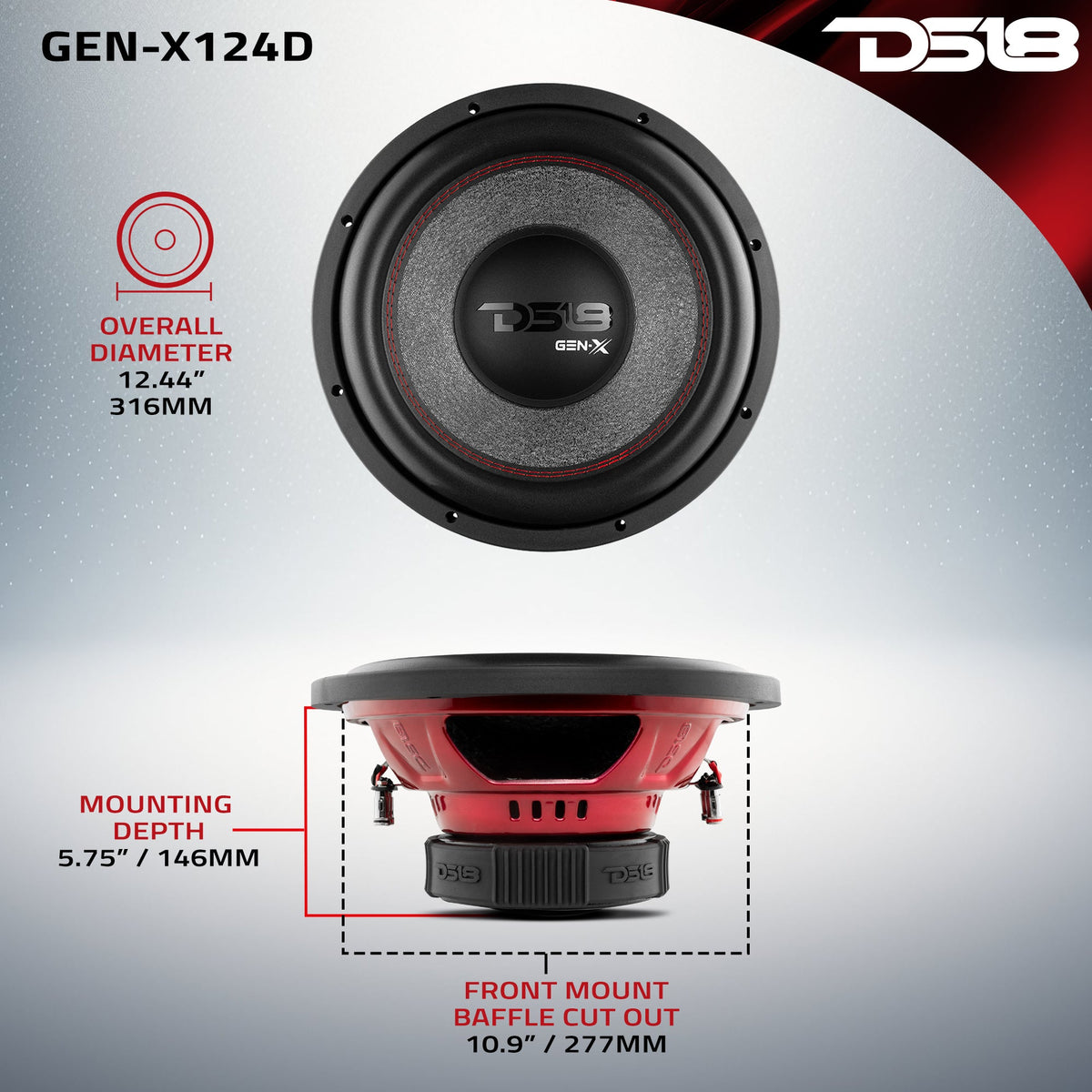DS18 GEN-X124D 12" subwoofer, additional view