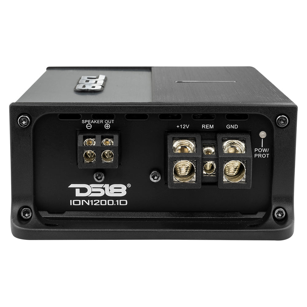 DS18 ION1200.1D right side, power and speaker terminals