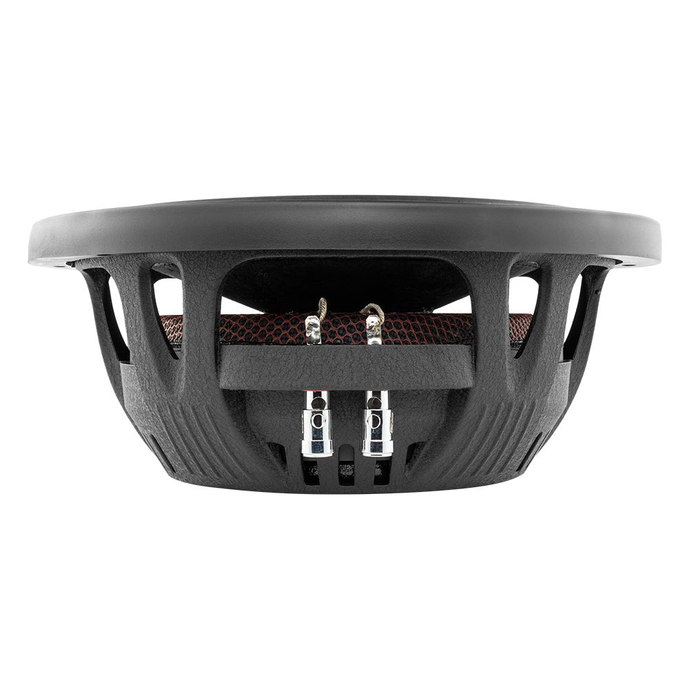DS18 IXS10 subwoofer side profile showing 3.66 inch shallow mounting depth