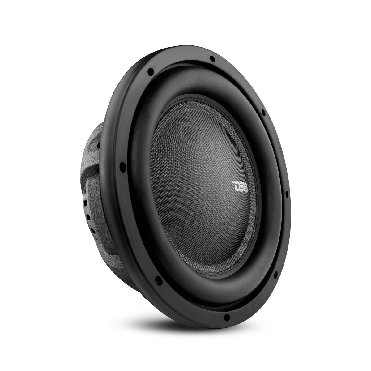 DS18 IXS10 10-inch shallow-mount subwoofer with corrugated black aluminum basket