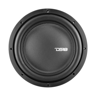 DS18 IXS12 12-inch shallow-mount subwoofer front view showing paper cone and fiberglass dust cap