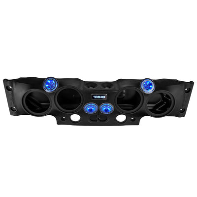 DS18 JK-SBAR.HT sound bar front upper view with RGB lighting (black shown)