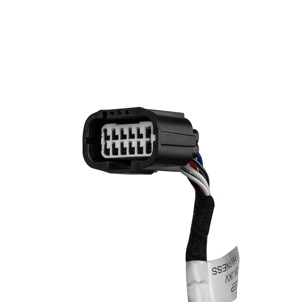 Close-up of the DS18 JK-SBAR22/BK factory plug-and-play Jeep harness connector