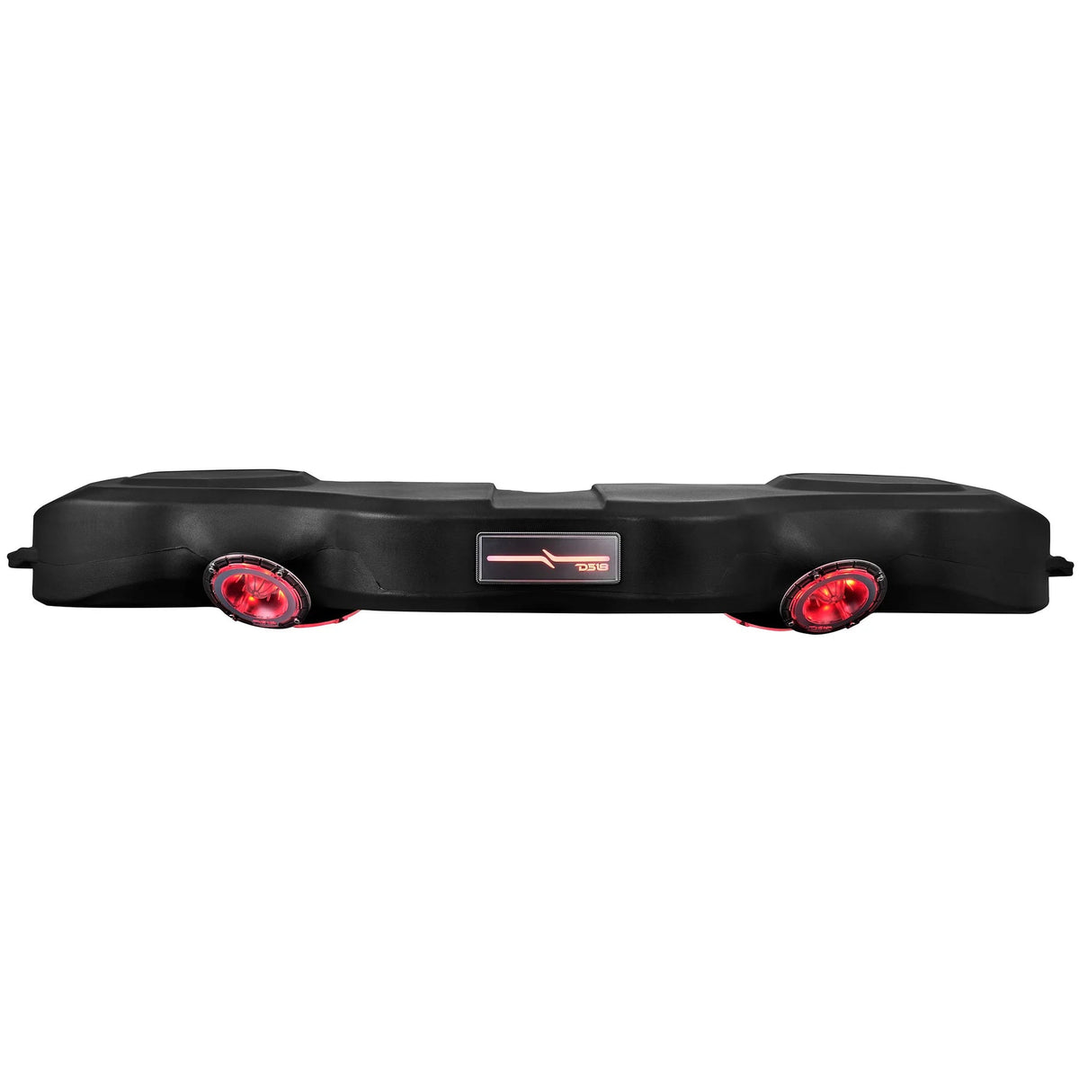 DS18 JL-SBAR/BK.HT sound bar side view with RGB lighting active