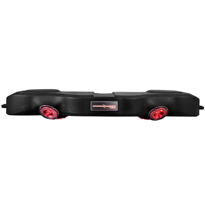 DS18 JL-SBAR/BK.HT sound bar side view with RGB lighting active