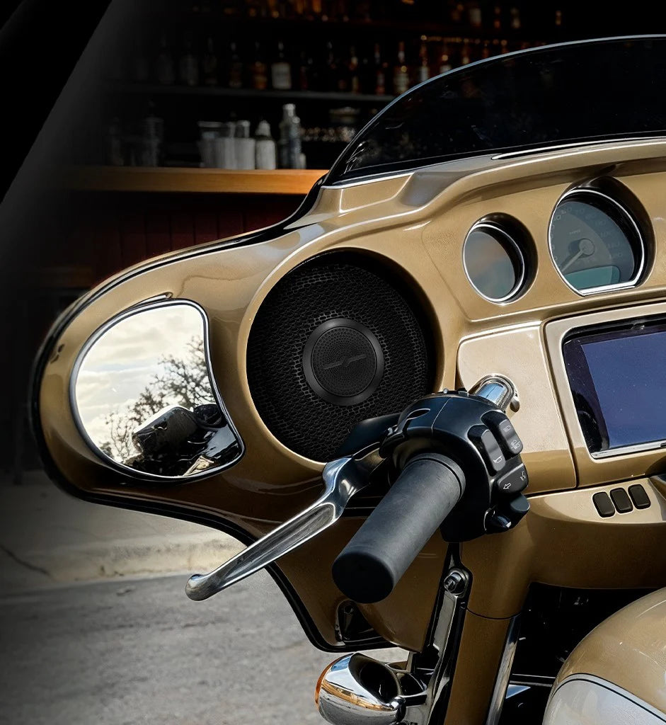 Harley-Davidson 2014–2023 Front Stage Audio Upgrade Kit | 6.5" Slim Midrange Speakers + Bullet Tweeter NVY Grilles