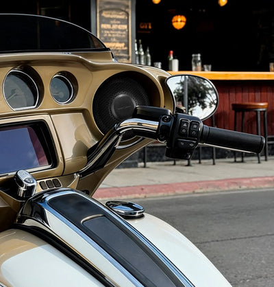 Harley-Davidson 2014–2023 Front Stage Audio Upgrade Kit | 6.5" Slim Midrange Speakers + Bullet Tweeter NVY Grilles