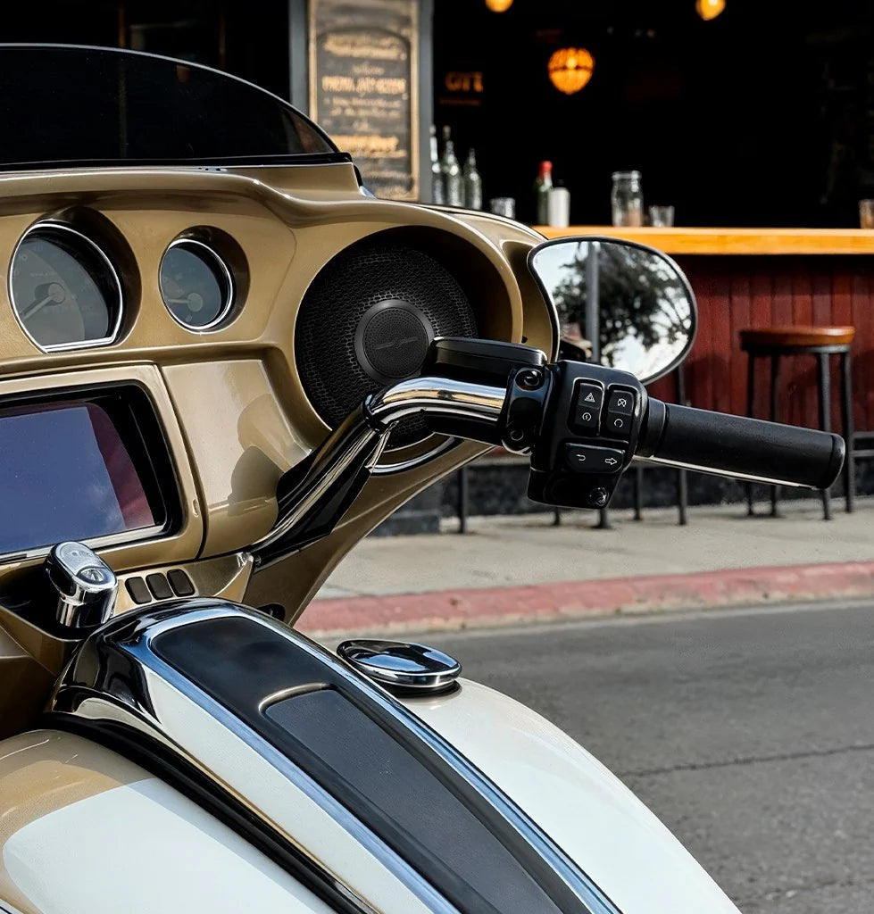 Harley-Davidson 2014–2023 Front Stage Audio Upgrade Kit | 6.5" Slim Midrange Speakers + Bullet Tweeter NVY Grilles