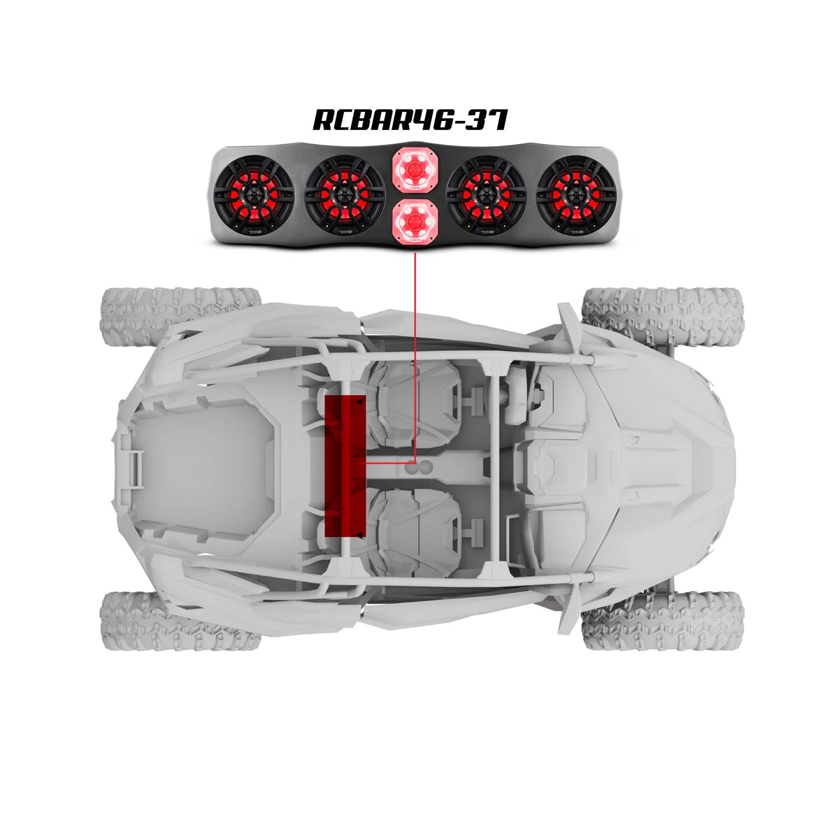DS18 RCBAR46-37-RZRPKG Polaris RZR soundbar package — fitted to a Polaris RZR PRO XP