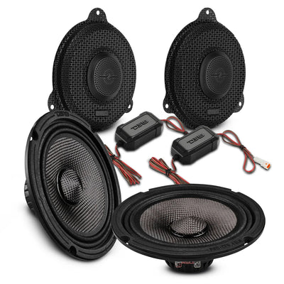 Harley-Davidson 2014–2023 Front Stage Audio Upgrade Kit | 6.5" Slim Midrange Speakers + Bullet Tweeter NVY Grilles