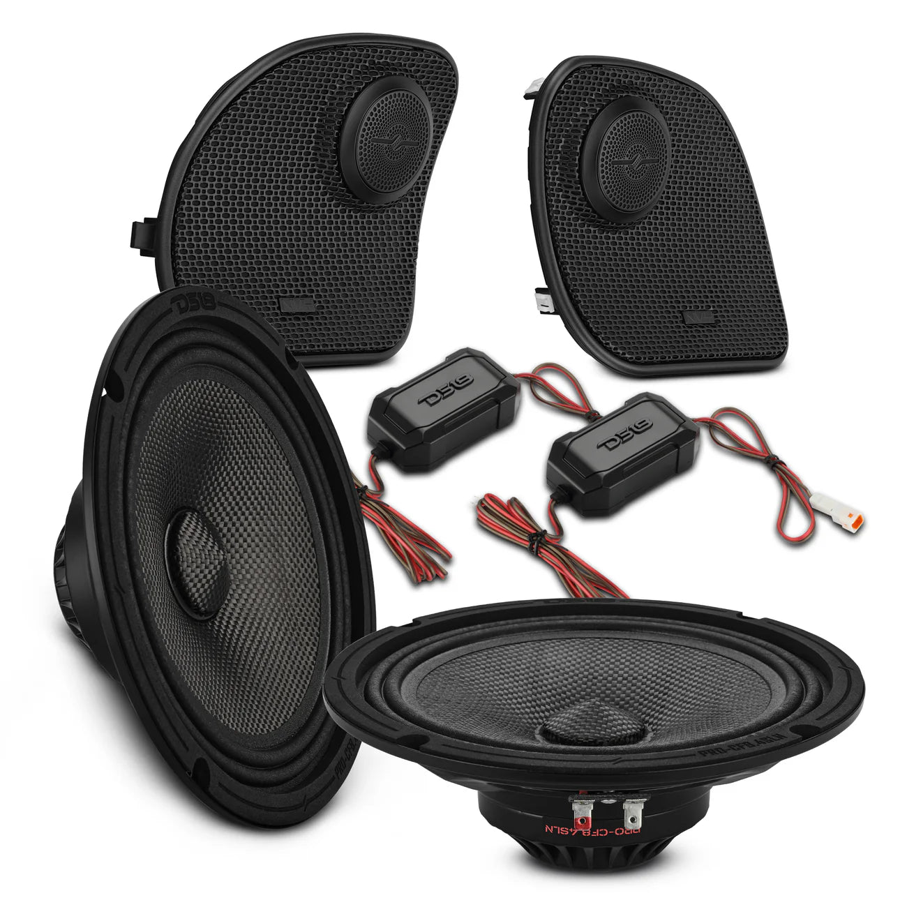 Harley-Davidson 2014–2023 Front Stage Audio Upgrade Kit | 6.5" Slim Midrange Speakers + Bullet Tweeter NVY Grilles
