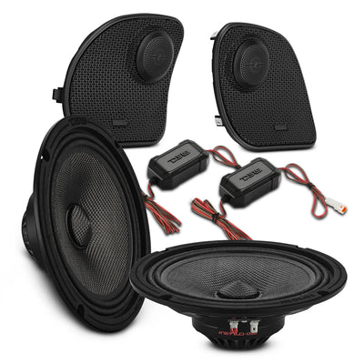 Harley-Davidson 2014–2023 Front Stage Audio Upgrade Kit | 6.5" Slim Midrange Speakers + Bullet Tweeter NVY Grilles