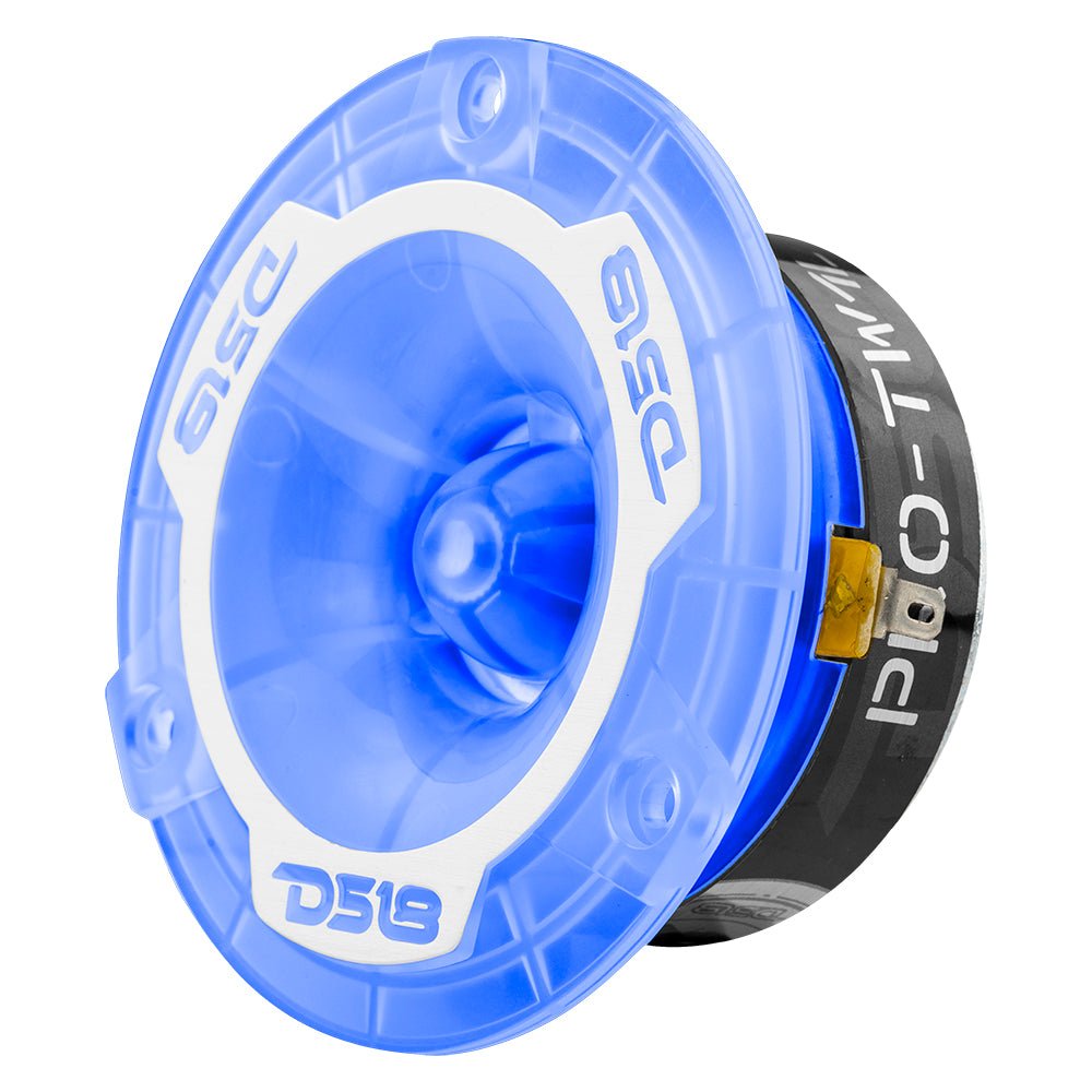 DS18 PRO-TW1L left angle view with RGB LED lit blue