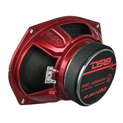 DS18 PRO-X694BM rear view showing ferrite magnet and red steel basket