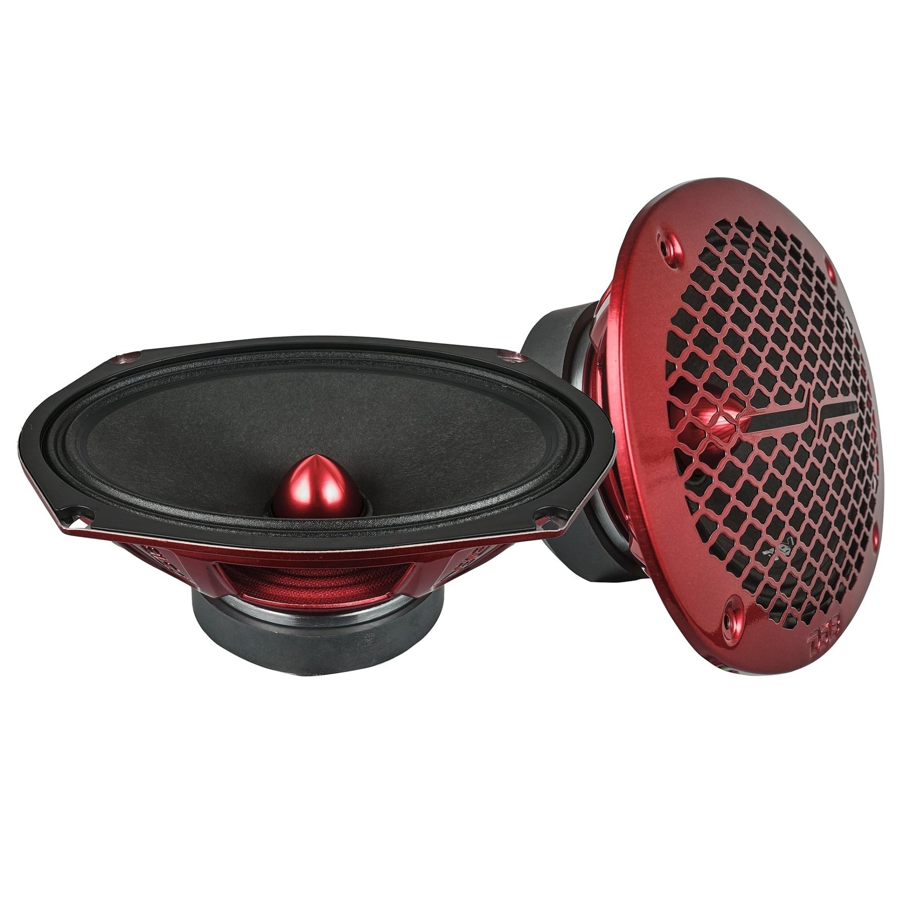 DS18 PRO-X694BM front top view with glossy red honeycomb grill