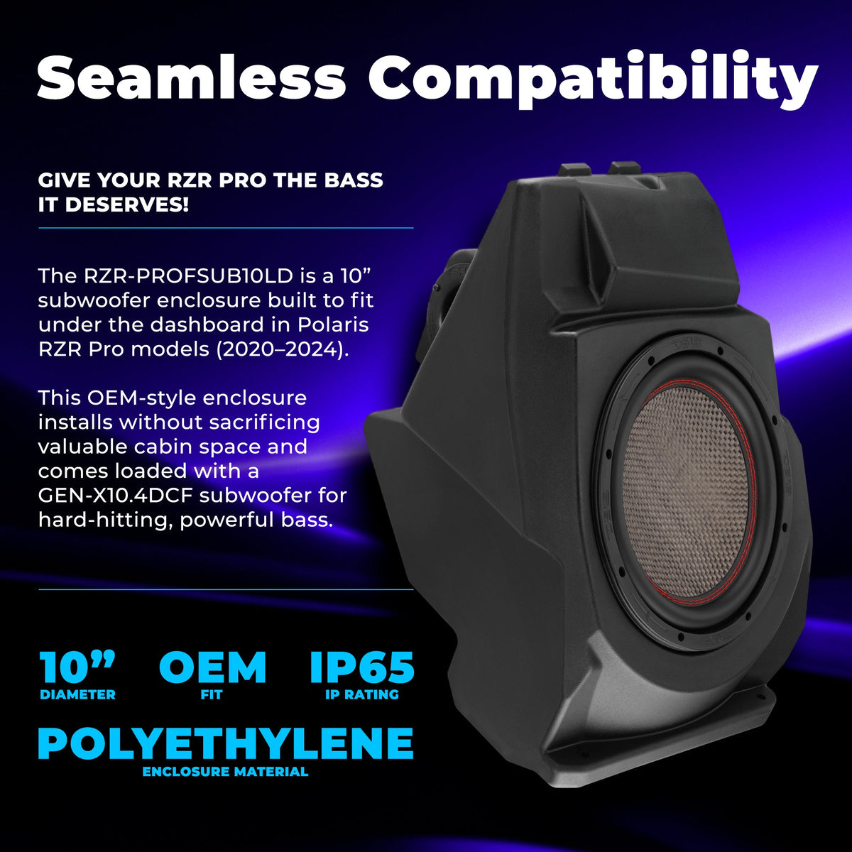 DS18 RZR-PROFSUB10LD loaded subwoofer enclosure profile info 2