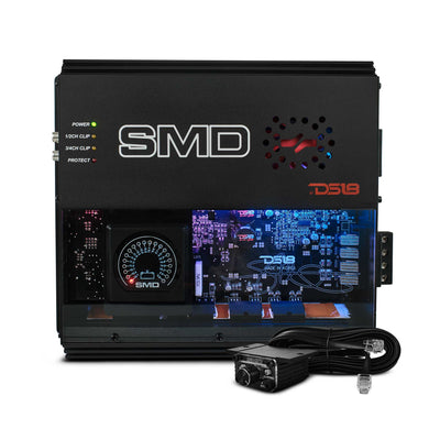 DS18 SMD-200.4AB 4-channel Class AB amplifier with VM-1 voltmeter and acrylic window