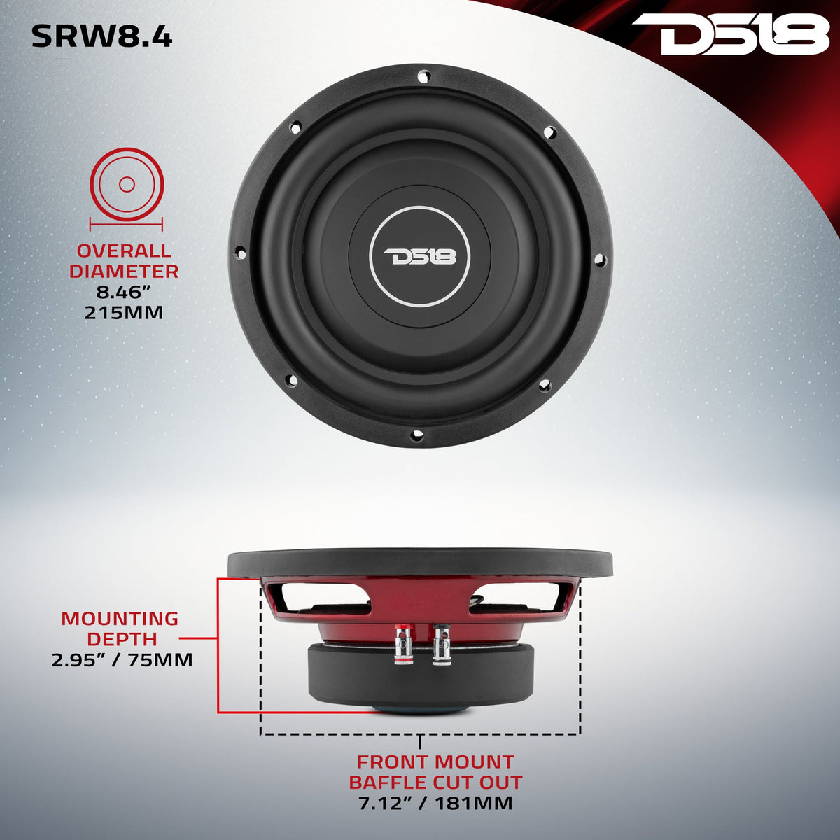 DS18 SRW8.4 8" subwoofer, additional view