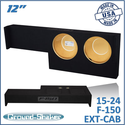 Ground Shaker GS-AF150212B dual 12 inch sealed sub box for 15-24 Ford F-150 Ext Cab, front view