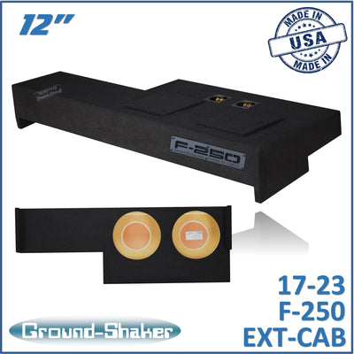 Ground Shaker GS-AF250212B dual 12 inch sealed subwoofer enclosure for 17-23 Ford F-250 Ext Cab, front view
