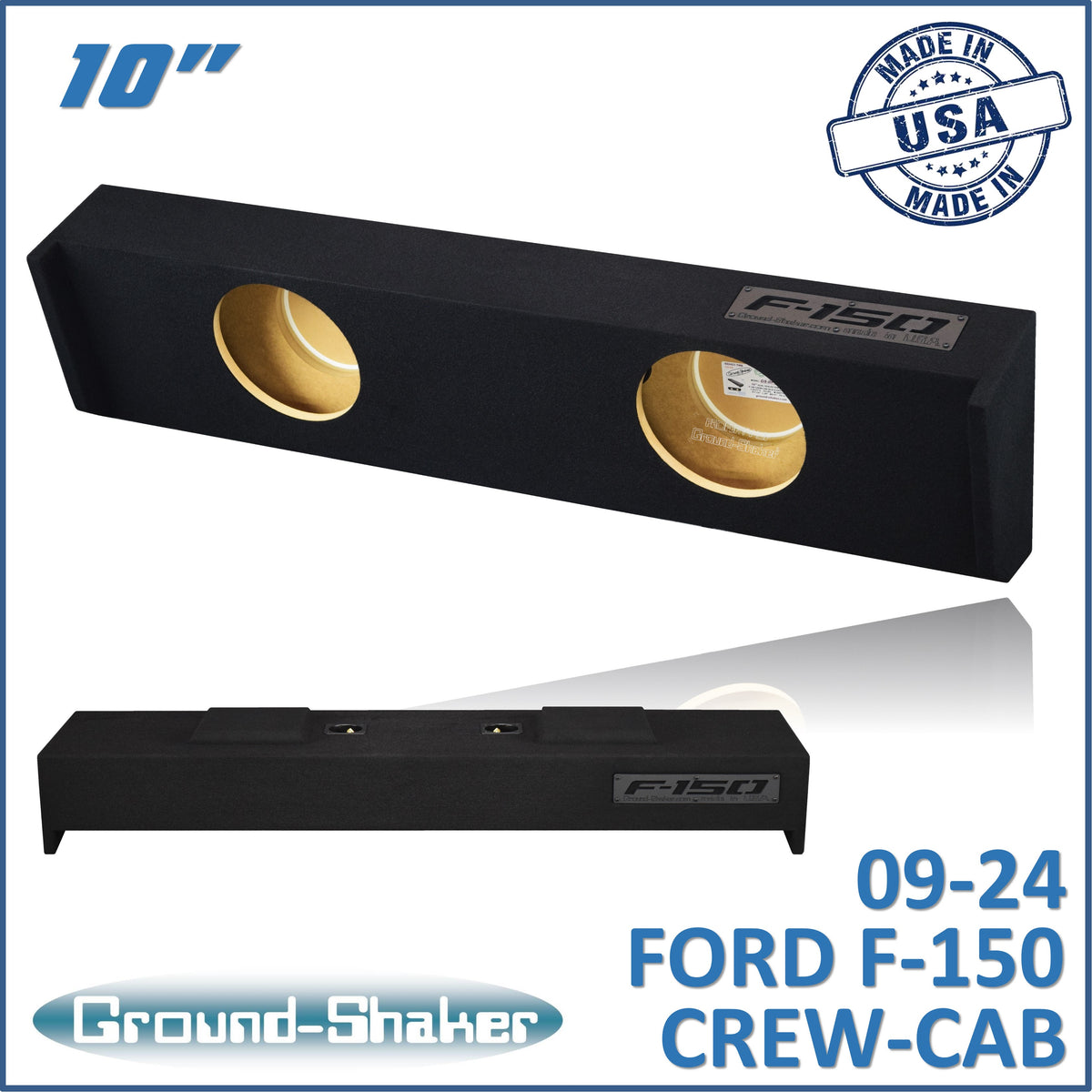 Ground Shaker GS-DF150210B dual 10 inch sealed sub box for 09-26 Ford F-150 Crew Cab, front view