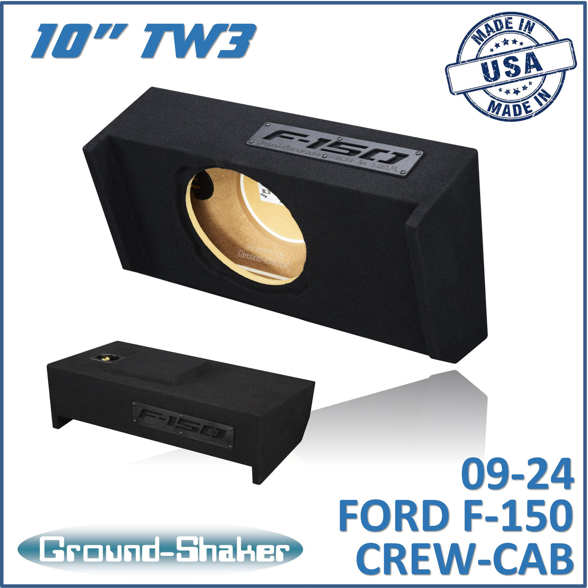Ground Shaker GS-DF150TW3110B 10 inch single sealed TW3 sub box for 2009-2026 Ford F-150 Crew Cab