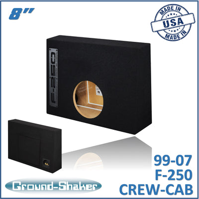 Ground Shaker GS-F25018B single 8 inch sealed sub box for 99-07 Ford F-250 Crew Cab — front view