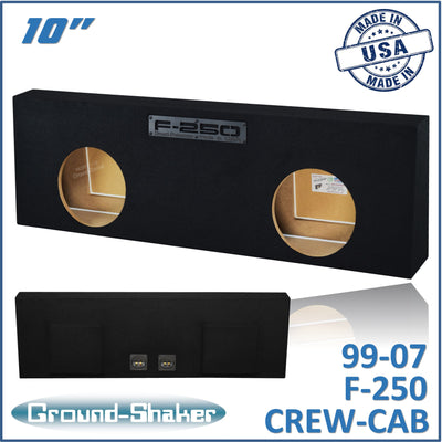 Ground Shaker GS-F250210B dual 10-inch sealed subwoofer box for 99-07 Ford F-250 Crew Cab, black carpet finish