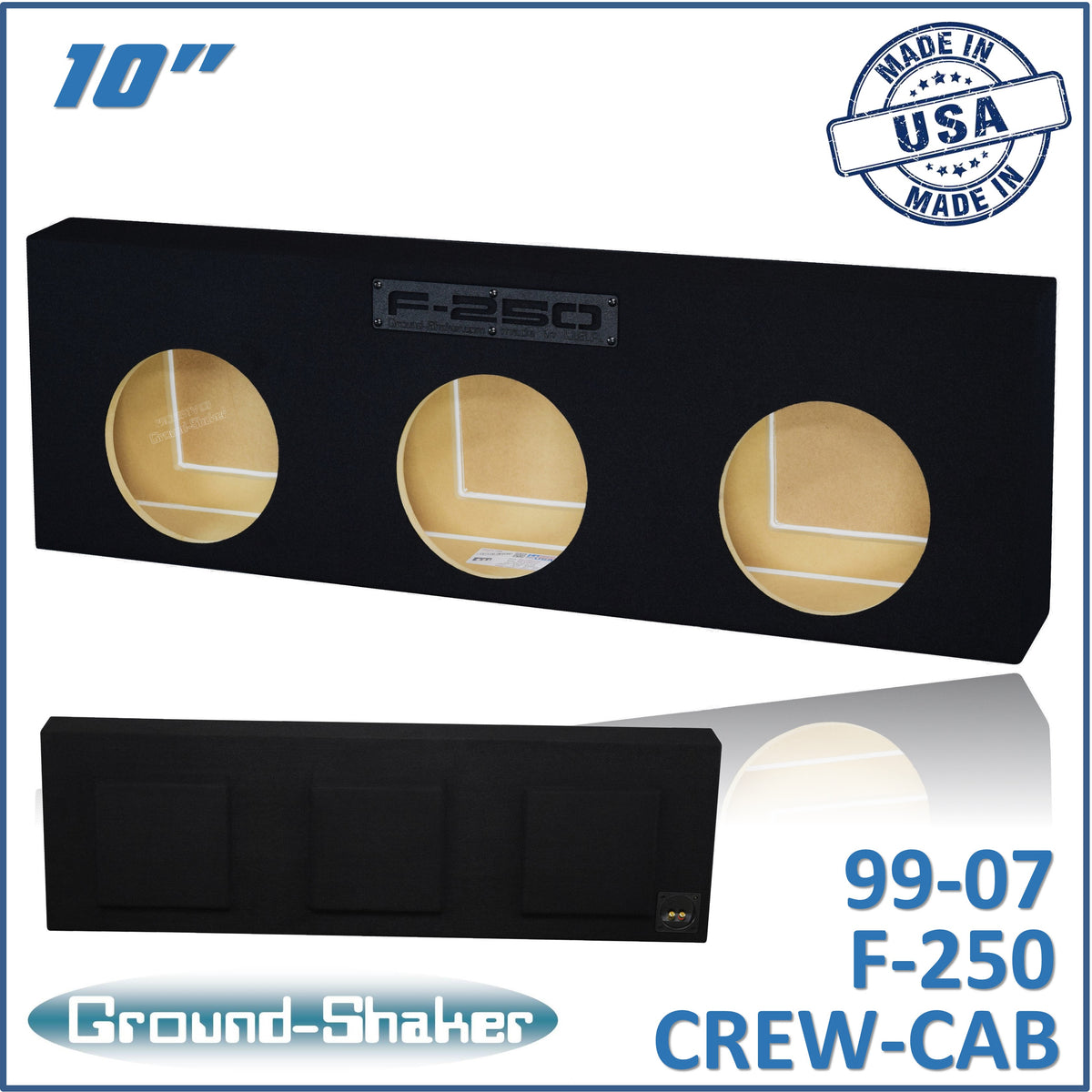 Ground Shaker GS-F250310B triple 10 inch sealed sub box for 99-07 Ford F-250 Crew Cab — front view