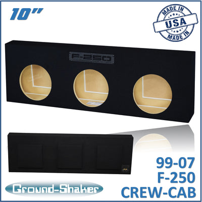 Ground Shaker GS-F250310B triple 10 inch sealed sub box for 99-07 Ford F-250 Crew Cab — front view