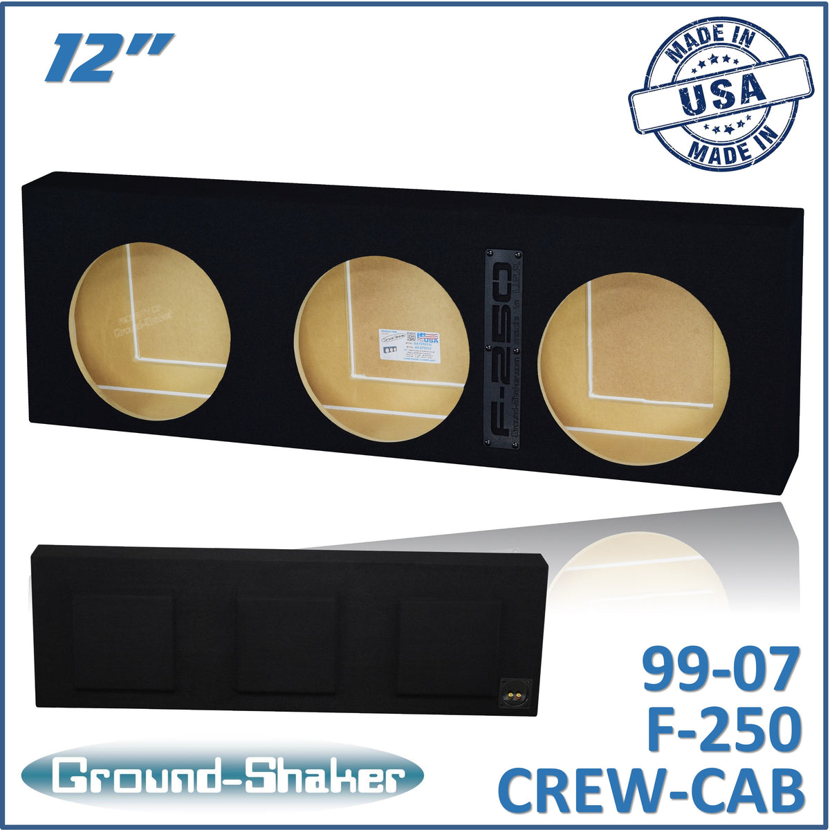 Ground Shaker GS-F250312B triple 12 inch sealed sub box for 99-07 Ford F-250 Crew Cab — front view